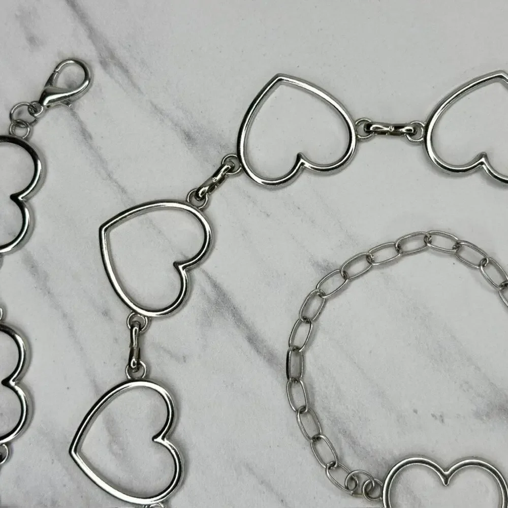Open Heart Silver Tone Chain Belt One Size (OS) ✨